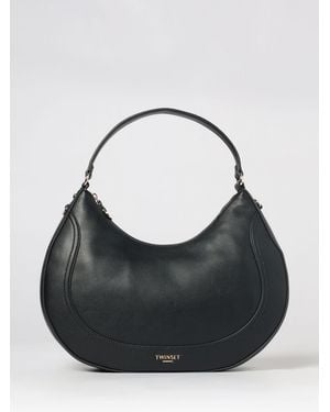 Twinset Faux Leather Hobo Bag With Removable And Adjustable Strap - Black