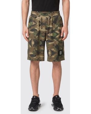 Philipp Plein Jersey Sports Shorts With Camouflage Print And Elasticated Waist - Green