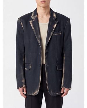 Camper Einreihiger Distressed-Denim-Blazer Mit Revers Und Rückenschlitz - Blau
