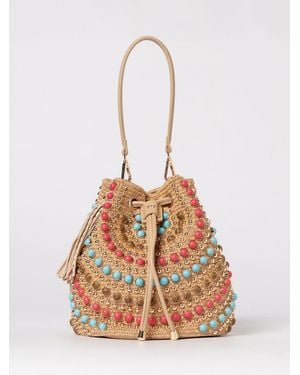 La Carrie Andromeda Raffia Bag With Stones And Studs - White