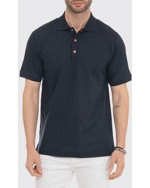 Kiton Polo À Manches Courtes En 100% Coton Avec Un Col Classique - Bleu