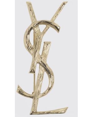 Saint Laurent Cassandre Brass Brooch - White