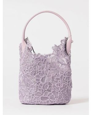Ermanno Scervino Embroidered Floral Motif Mesh Nylon And Raffia Bag - Purple