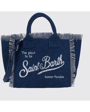 MC2 Saint Barth Colette Cotton Canvas Bag With Logo - Blue