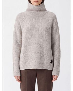 Kujten Jersey De Cuello Alto 100% Cachemir Con Logo En Contraste Y Ribetes Acanalados - Gris