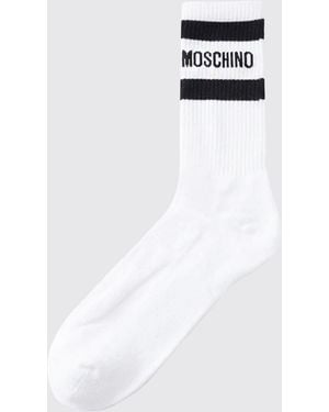Moschino Calcetines De Algodón Elástico A Rayas Con Logo En Jacquard - Blanco