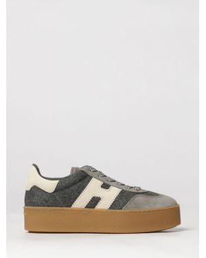 Hogan Cool Plateau-Sneakers Aus Leder Und Technischem Gewebe Mit H-Logo - Grau