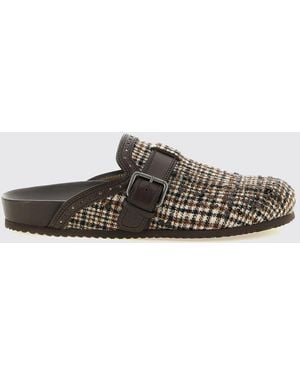 Brunello Cucinelli Mules Aus Tartan-Wolle Mit Paillettenstickerei Und Riemen - Weiß