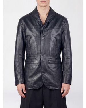 Jacquemus The Gardian Single-Breasted Leather Blazer With Three-Button Closure - Blue