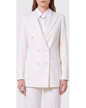 Elisabetta Franchi Double-Breasted Cropped Viscose Blend Blazer With Peak Lapels - White
