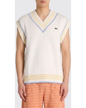 Lacoste V-Neck Cotton-Blend Knit Vest With Striped Trim - White