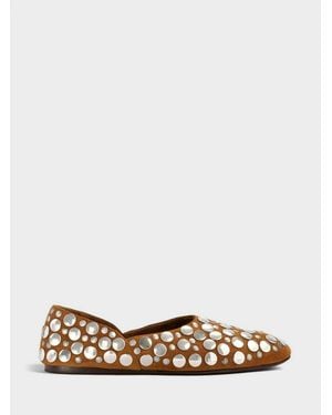 KHAITE Jane Studded Leather Ballet Flats - Brown