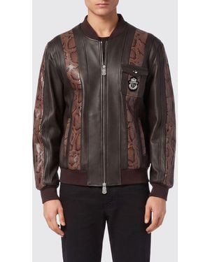 Billionaire Leather Bomber Jacket - Brown