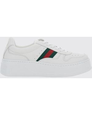 Gucci Low-Top Platform-Sneaker Aus Kalbsleder Mit Web-Streifen - Weiß