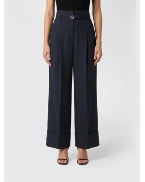 Fendi Pinstripe Wool Blend Palazzo Trousers - Black