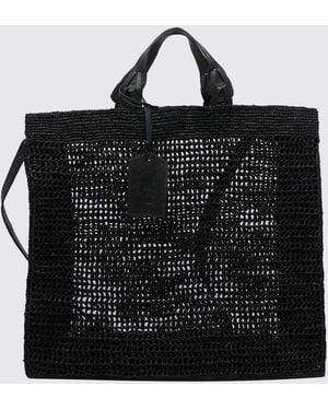 IBELIV Ocean Häkel-Handtasche Aus Bast Mit Ledergriffen Und Schulterriemen - Schwarz