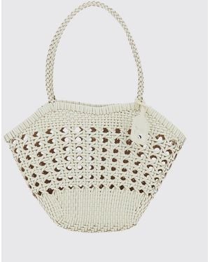 OSOI Flared Woven Recycled Leather Shoulder Bag With Logo Charm - White