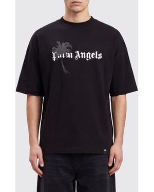 Palm Angels Logo Print Dropped Shoulder Cotton T-Shirt - Black
