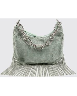 Twinset Satin Bag With All-Over Crystals And Fringes - Green