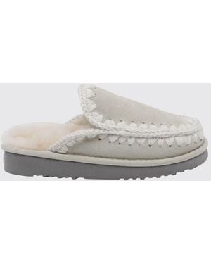 Mou Eskimo Suede Mules With Contrast Stitching And A Lightweight Eva Sole - White