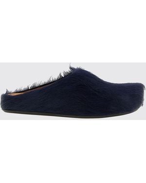 Marni Calf Hair Sabot Mules With A Round Toe And Rubber Sole - Blue