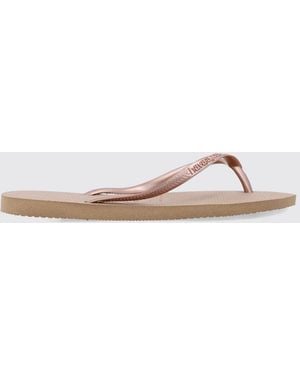 Havaianas Slim Rubber Thong Sandals With Low Heel And Tone-On-Tone Logo - Pink