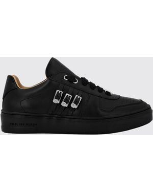 Philipp Plein Smooth Leather Low-Top Trainers With Jewel Buckle And Engraved Logo - Black