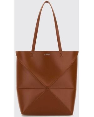 Loewe Mittelgroße Puzzle Fold Tote Bag Aus Kalbsleder Mit Doppelgriff - Braun