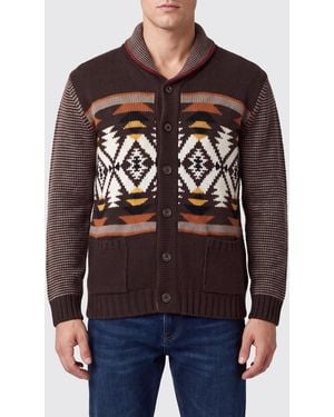 Fay Woll-Cardigan Mit Schalkragen Und Ethno-Muster - Blau