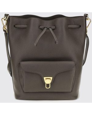Coccinelle Beat Generation Leather Bucket Bag With Adjustable Shoulder Strap - Grey