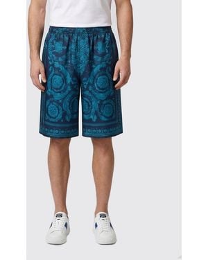 Versace Baroque Print Silk Shorts - Blue