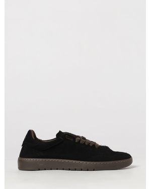 Piumha Suede Low-Top Sneakers With Round Toe And Embroidered Logo - Black