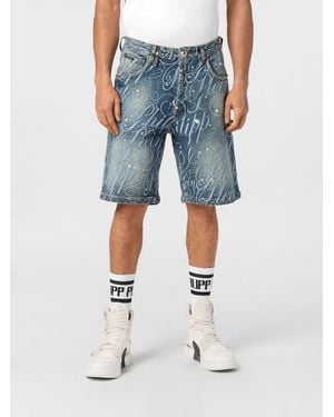 Philipp Plein Bermudas De De Algodón Con Diseño De Cinco Bolsillos - Azul