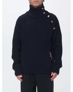 Dolce & Gabbana Dolce &Amp Gabbana Relaxed Fit Wool Roll Neck Jumper With Embroidered Logo - Blue