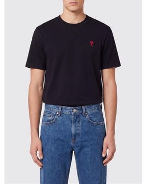 Ami Paris Camiseta De Cuello Redondo De Algodón Orgánico Con Bordado Ami De Coeur - Azul