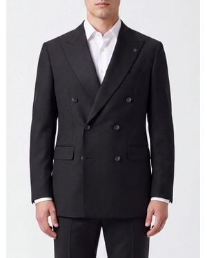 Tagliatore Double-Breasted Virgin Wool Blazer With Peak Lapels - Blue