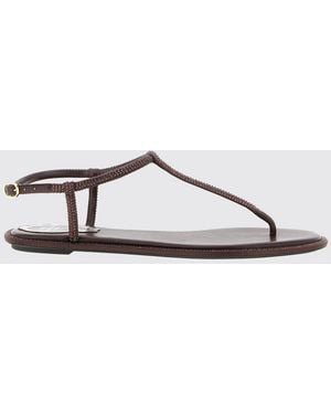 Rene Caovilla Diana Low-Heeled Leather Thong Sandals With Crystal Application - Natural