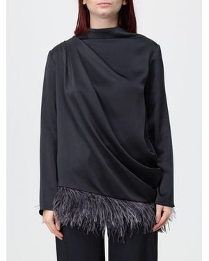 Fabiana Filippi Viscose Long-Sleeved Blouse With Feathers And Asymmetrical Hem - Blue