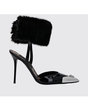 Philipp Plein Patent Leather Slingback Pumps With Skull And Stiletto Heel - Black