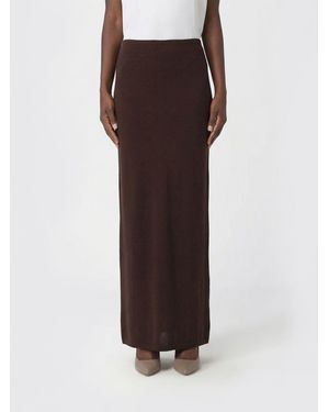 Brunello Cucinelli Long Linen Skirt With Slits - Brown