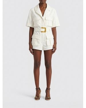Balmain Cotton Chemisier Playsuit With Belt - White