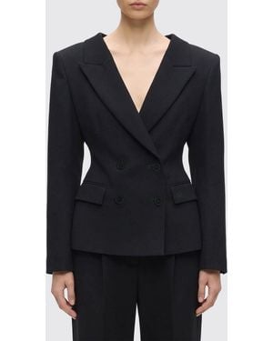 KARL LAGERFELD Double-Breasted Wool-Blend Blazer With Oversized Shoulders - Black