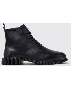 Camper Pix Lace-Up Calfskin Combat Boots With Xl Extralight Sole - Black