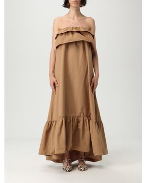 Saint Laurent Maxi Dress With Ruffles - Natural