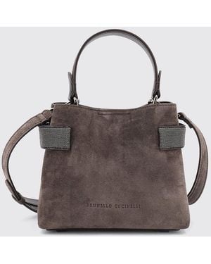 Brunello Cucinelli Small Suede Handbag With Monili Embellishment - Grey
