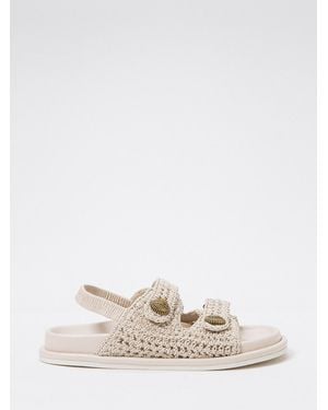 Twinset Crochet Low-Heeled Sandals With An Open Toe And Elasticized Strap - White