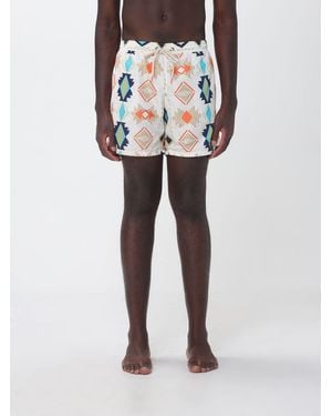 NOM Floral Print Polyester Swim Shorts With Drawstring Waist - Natural