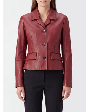 Ferragamo Chaqueta De Corte Slim Con Botonadura Sencilla En Piel De Cordero Con Solapas - Rojo