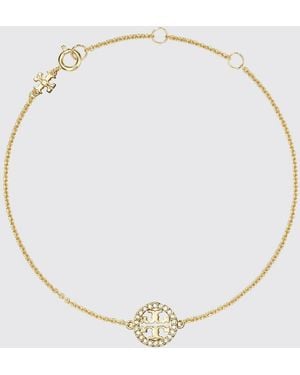 Tory Burch Bracelet Réglable Icon Avec Logo Double T Et Strass Incrustés - Blanc