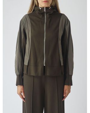 MEIMEIJ Hooded Cropped Nylon Jacket With Zip Closure - Grey